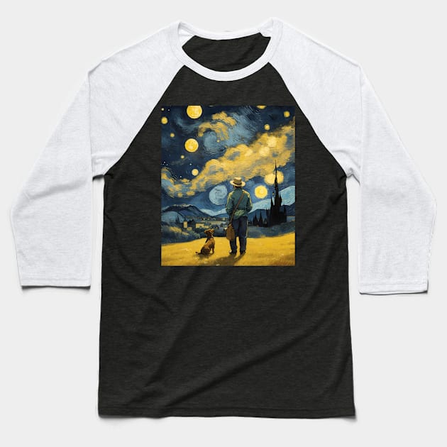 Starry Night Dachshund  Dog , Van Gogh Dachshund Art Baseball T-Shirt by VisionDesigner